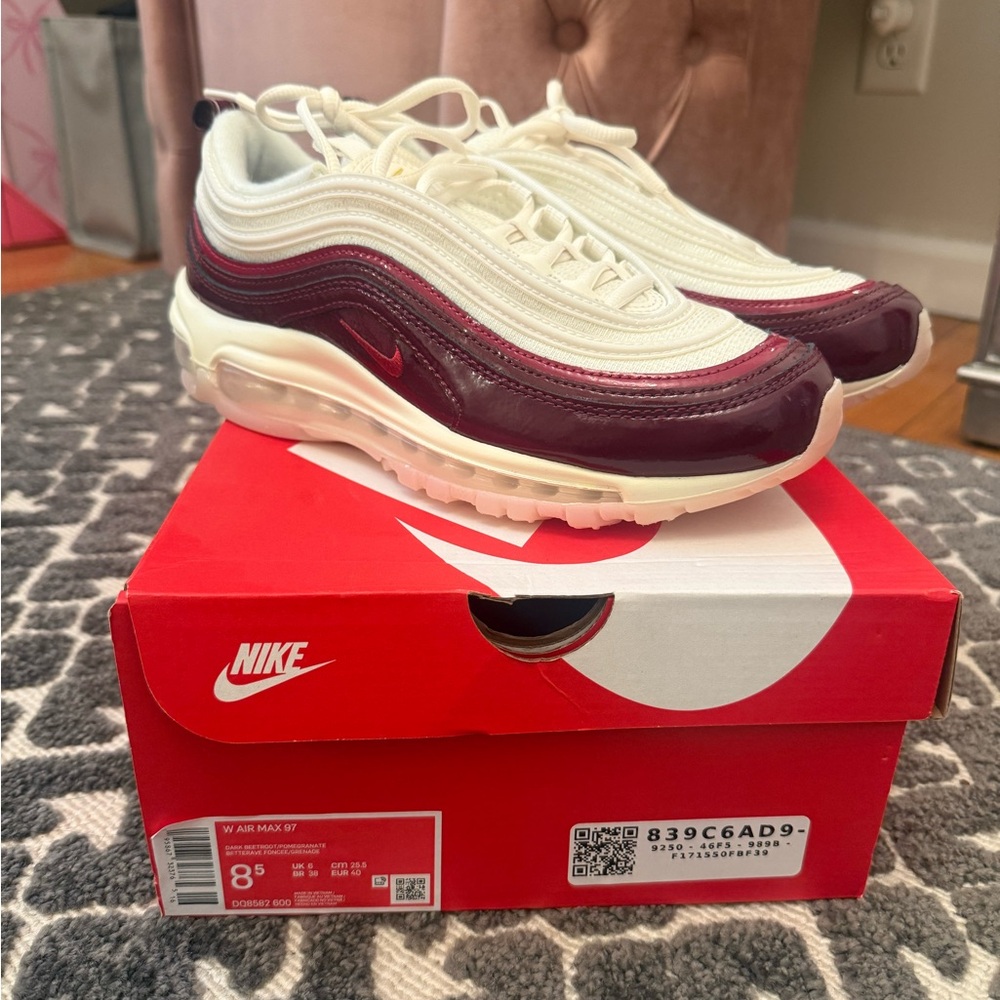 Nike Air Max 97 Cream and Burgundy Sneakers